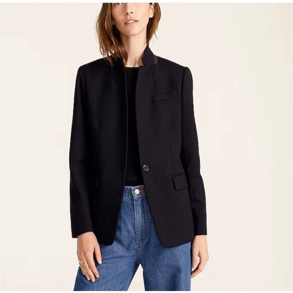 J. Crew Black Wool Flannel Regent Blazer Jacket Sz 6 Single Button B0323 - Picture 1 of 12